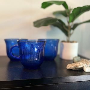 Set of 3 Forte Crisa Fortecrisa Mexico Sunflower Design Cobalt Blue Glass Cups
